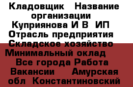 Кладовщик › Название организации ­ Куприянова И.В, ИП › Отрасль предприятия ­ Складское хозяйство › Минимальный оклад ­ 1 - Все города Работа » Вакансии   . Амурская обл.,Константиновский р-н